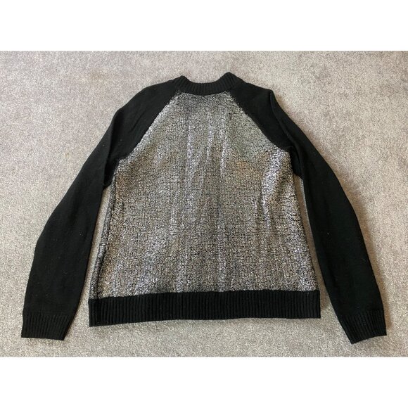 Chicos Black & Silver Metallic Knit Zip-Up Cardigan Sweater Womens Size 2 Large - Picture 2 of 8